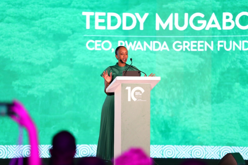 Teddy Mugabo, Chief Executive Officer of the Rwanda Green Fund delivers remarks during the event. Photos by Craish Bahizi