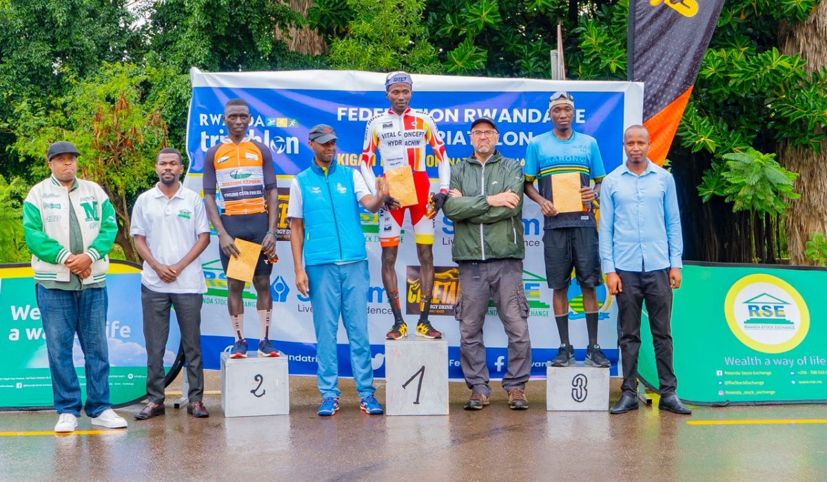 Muhazi Triathlon Club athlete Vital Gatete (men) and Liliane Uwiringiyimana (women) emerged winners of the 2023 Kigali Duathlon Championship that took place in Kigali over the weekend. Courtesy
