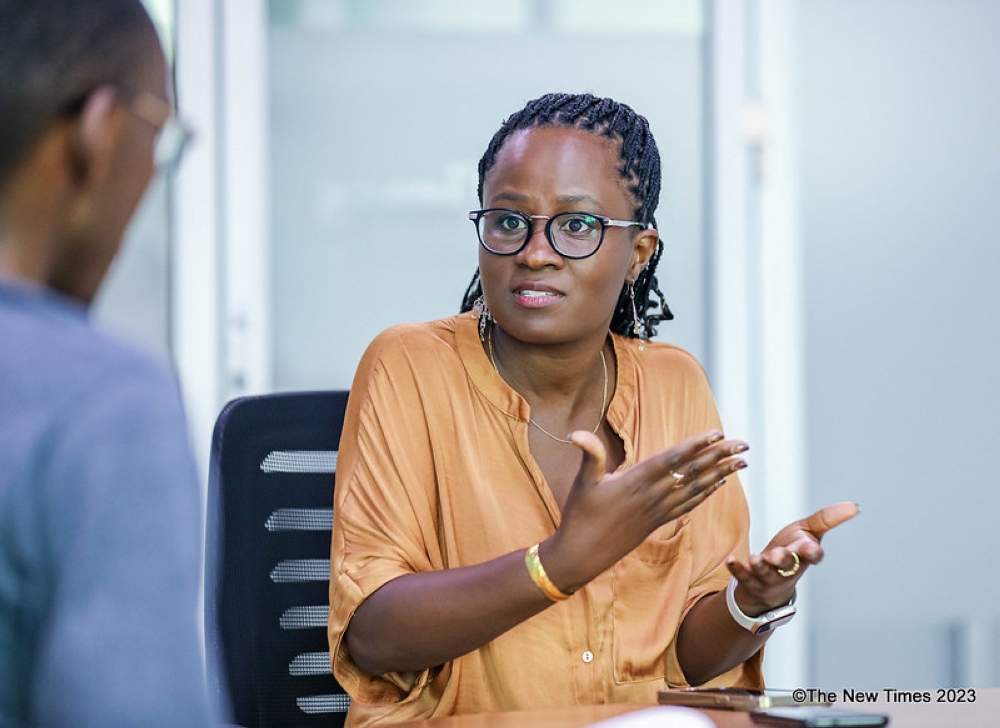 Nicaise Ishimwe, member of Job Flex’s Advisory Board, speaks duing the interveiw in Kigali. Photos by Dan Gatsinzi