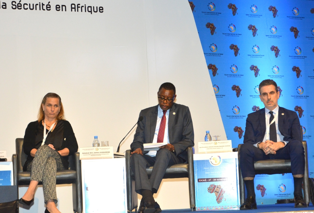 Minister of State in charge of Regional Cooperation, General (rtd) James Kabarebe speaks at the 9th edition of the Dakar International Forum on Peace and Security in Africa. Courtesy