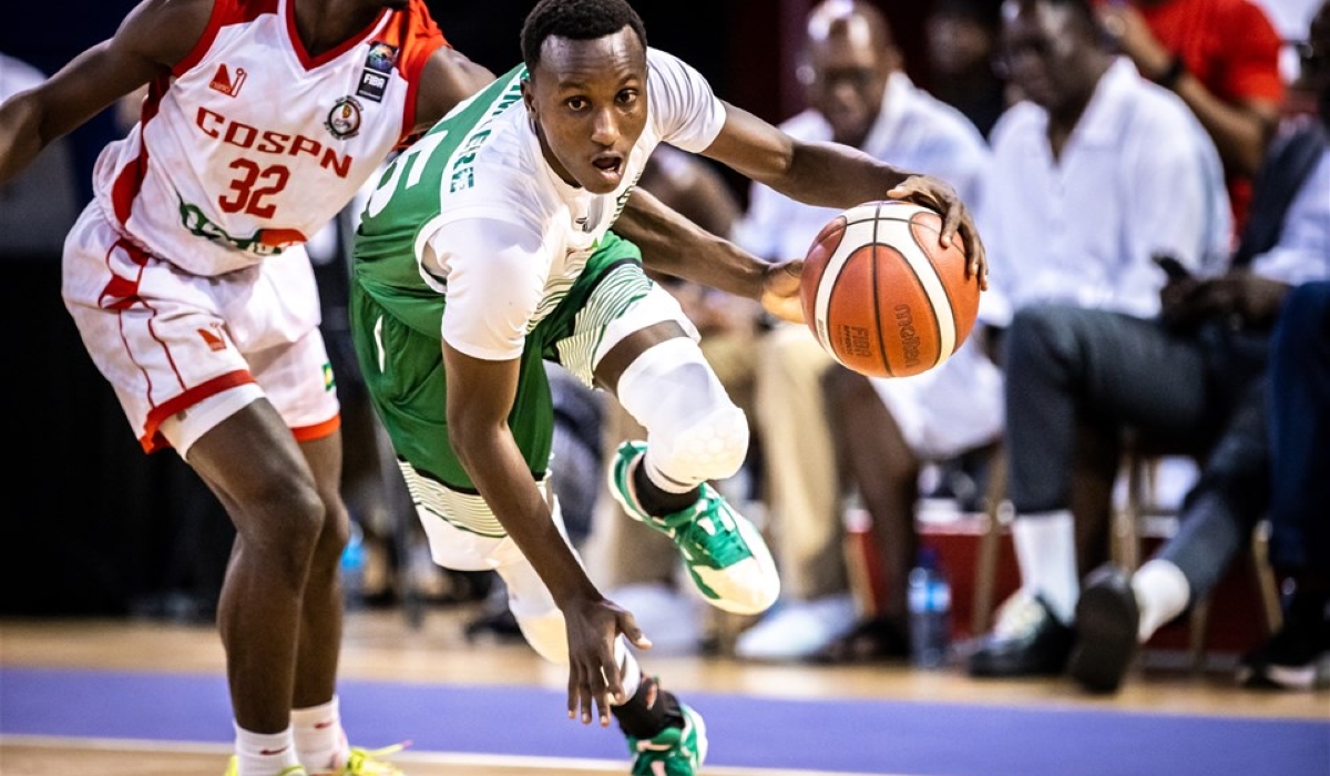 Dynamo’s point guard Guibert Nijimbere dribbles the ball past a COSPN player on Sunday night at Ellis Park in Johannesburg, South Africa. The Burundian side came from behind in the final seconds of the game to beat COSPN 79-78 and secure the last ticket to the BAL season 4. Photo: Courtesy.