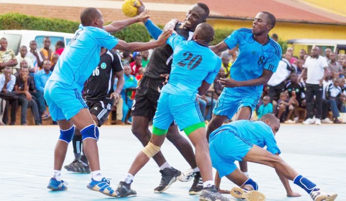 APR Handball team players in action against Police FC at Kimisagara play group. APR and Police have confirmed their participation at the  2023 East and Central Africa handball federation championship.
