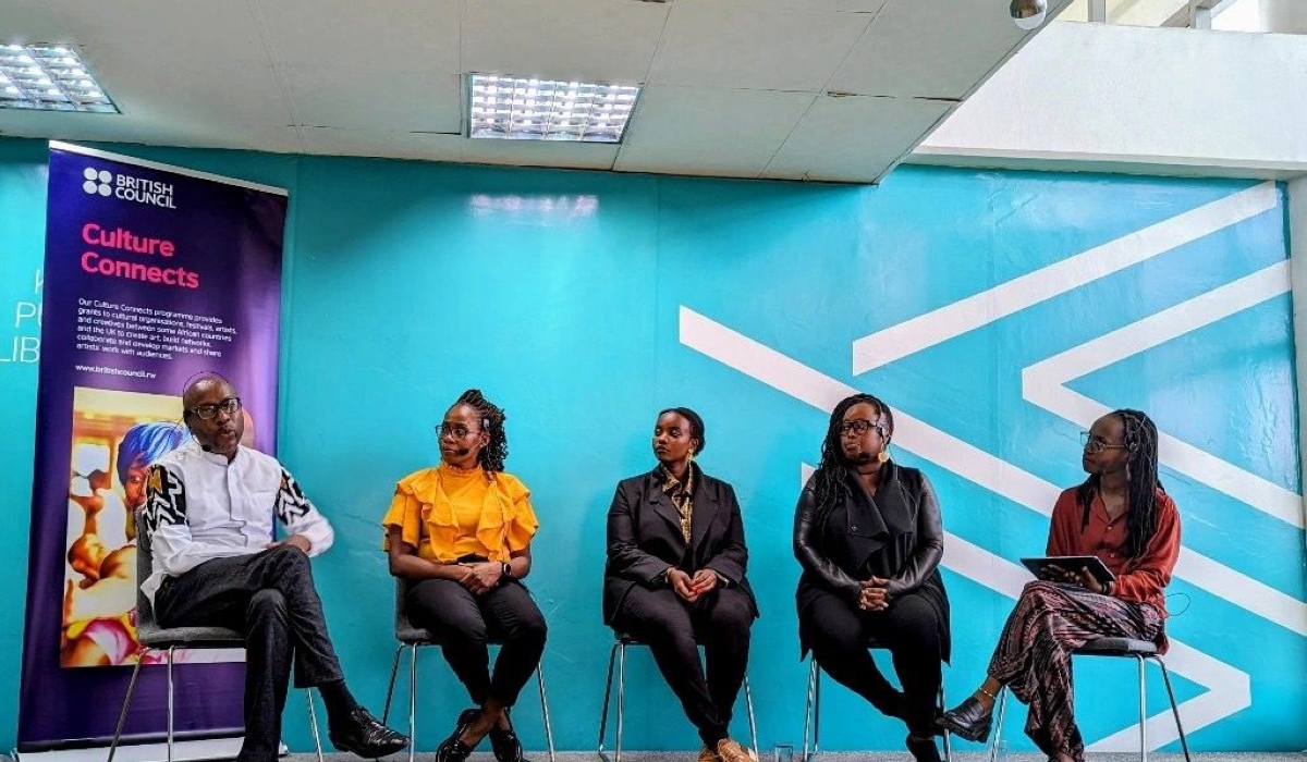 L-R: Ambassador Robert Masozera, Director General of the Rwanda Cultural Heritage Academy, Melody Sango, Programme Manager for Culture Connects at the British Council’s Sub-Saharan Africa Arts, Jemima Kakizi, a multidisciplinary artist and curator, Anne Mazimhaka, Creative Director at Illume studio and Dida Nibagwire, co-founder and director at L’espace.