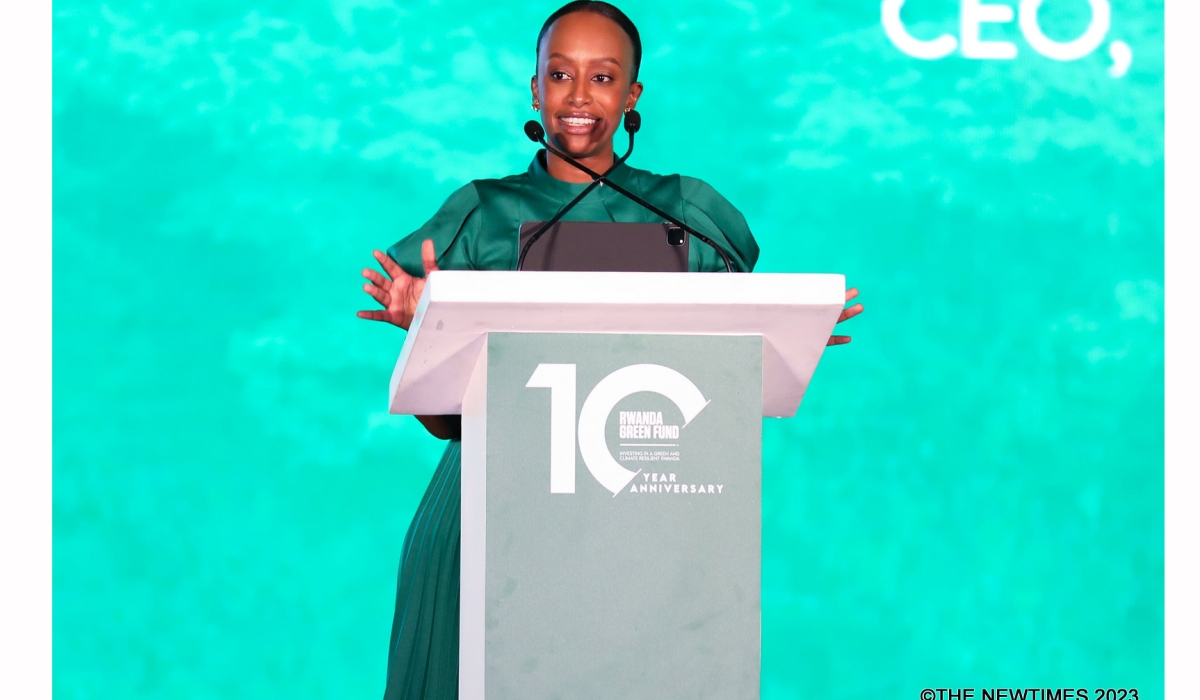 Teddy Mugabo, the CEO of Rwanda Green Fund addresses delegates during the celebration of the 10th anniversary of the Fund in Kigali on November 23. Photo by Craish Bahizi