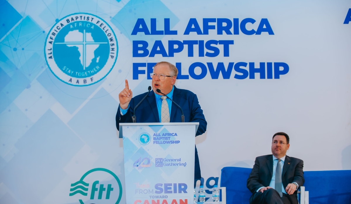 Prominent American preacher Rick Warren addresses clerics during the All Africa Baptist Fellowship (AABF) gathering in Kigali on Wednesday, November 29. Courtesy