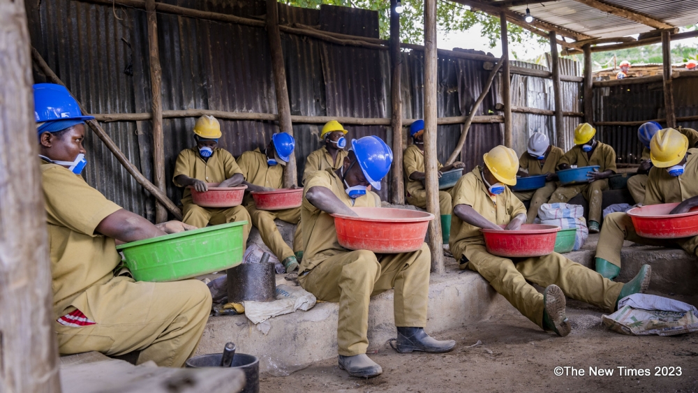 Miners, including women, at the Nyamyumba mine where coltan, cassiterite, lithium, and other minerals are extracted. PHOTOS BY EMMANUEL DUSHIMIMANA