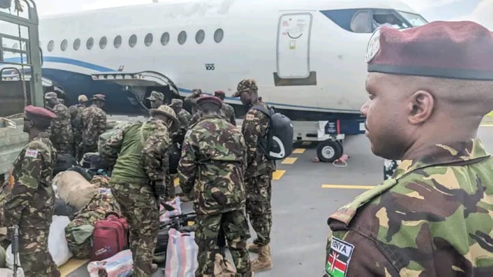 Kenyan soldiers under the East African Community Regional Force (EACRF) before boarding a plane to withdraw from DR Congo, on Sunday, December 3. M23 rebels announced that  they will reoccupy the positions they handed over to the East African Community Regional Force (EACRF).courtesy