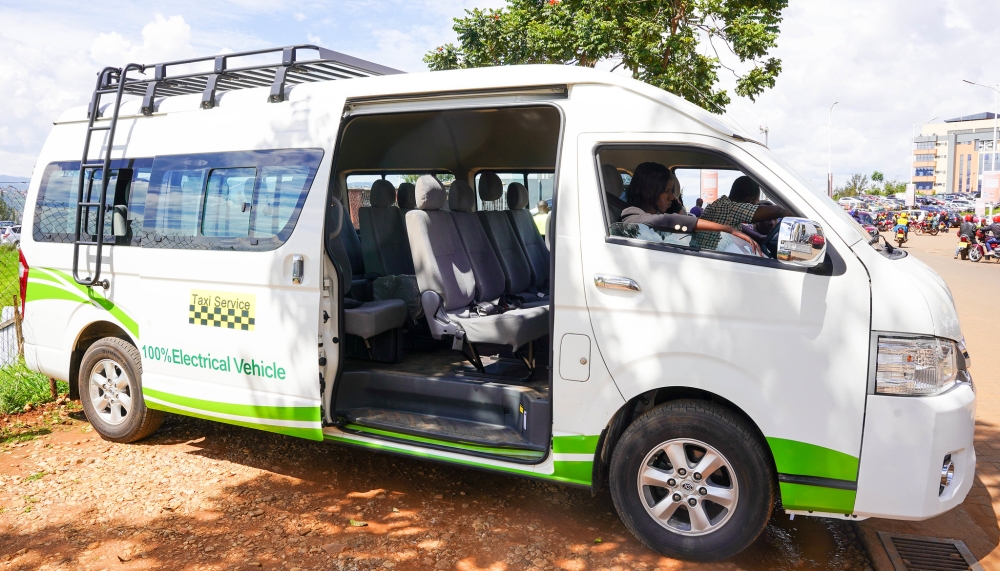 One of the new electric taxi vans that are officially introduced to reduce the scarcity in Kigali City on Monday, November 6. PHOTO BY CRAISH BAHIZI
