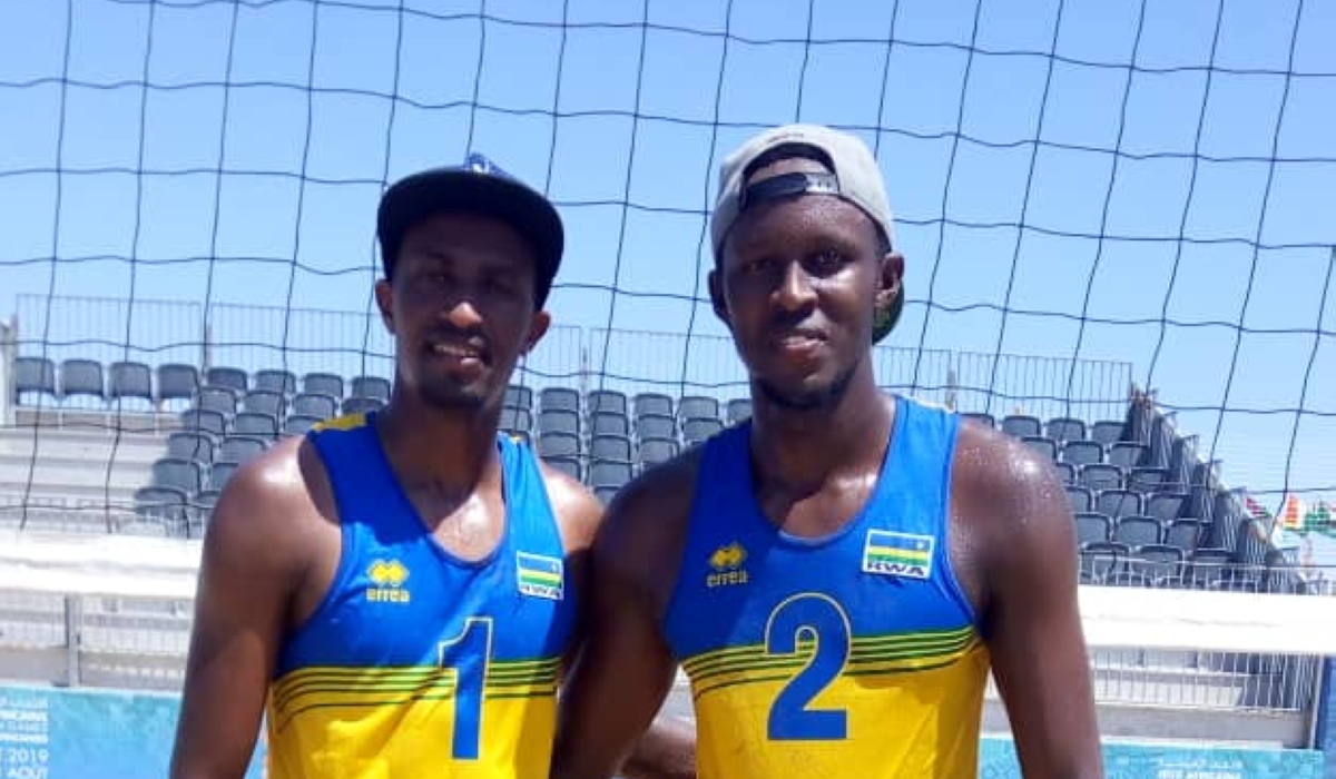 Rwanda Beach volleyball team Olivier Ntagengwa and Patrick  Cavalo. File