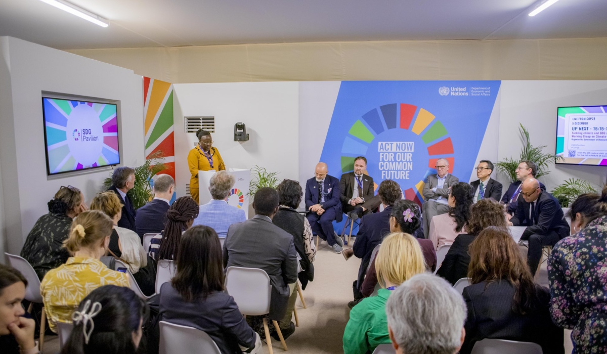 Minister of Environment Jeanne d&#039;Arc Mujawamariya speaks during  a session in Dubai.Global Goal on Adaptation (GGA) aims to “enhance adaptive capacity, strengthen resilience, and reduce vulnerability to climate change.