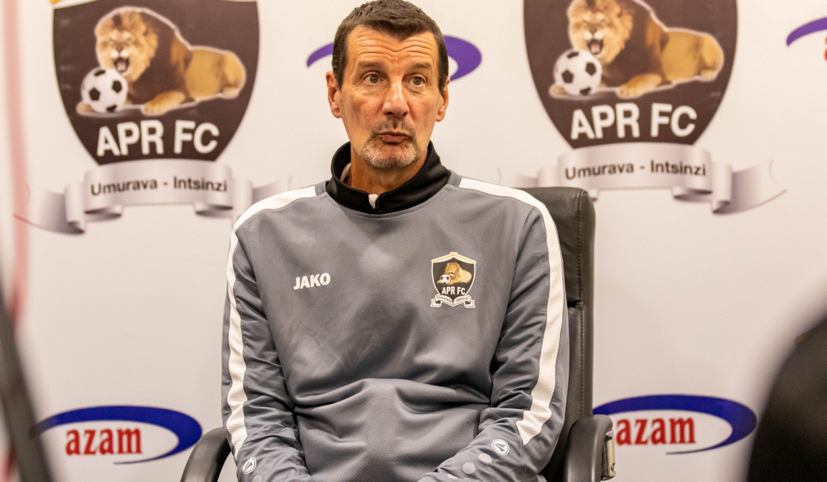 APR FC head coach Thierry Froger speaks to journalists after  a goalless draw against Gasogi United on December 5. Dan GATSINZI