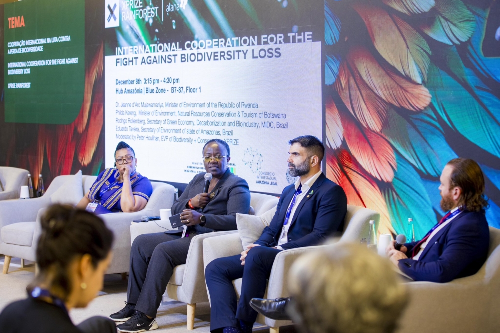 Minister of Environment, Jeanne D’arc Mujawamariya speaks at a panel discussion at the 28th UN Climate Change Conference (COP28)  in Dubai, UAE, on Friday, December 8. Courtesy