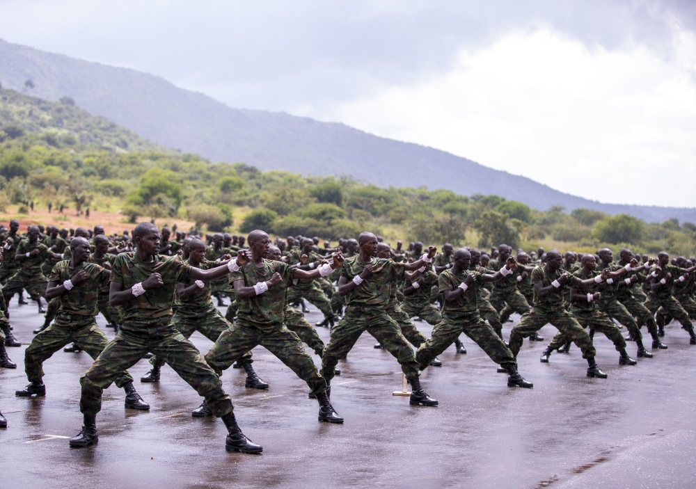 Some of the newly trained soldiers who completed a seven-month military training programme at the Basic Military Training Centre - Nasho in Kirehe District. Courtesy
