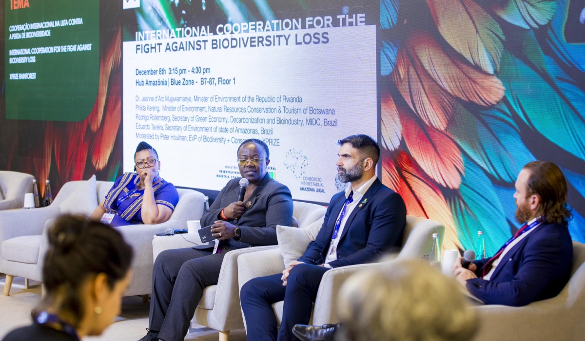 Minister of Environment, Jeanne D’arc Mujawamariya speaks at a panel discussion at the 28th UN Climate Change Conference (COP28)  in Dubai, UAE, on Friday, December 8. Courtesy