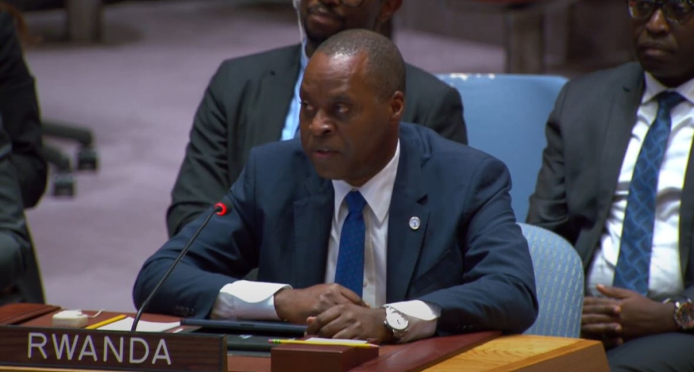 Rwanda’s Permanent Representative to the United Nations Ernest Rwamucyo addresses  the Security Council, on Monday, December 11. Courtesy