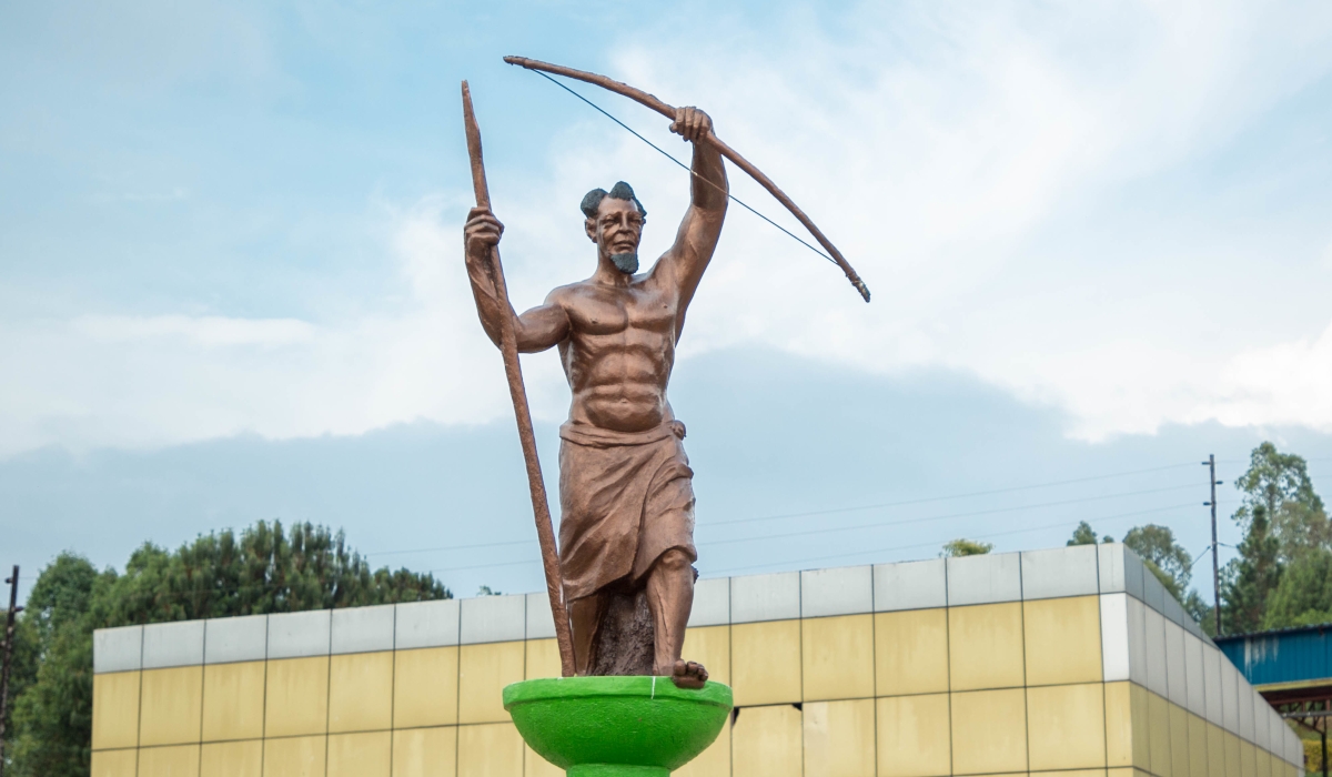 A monument depicting Ruganzu II Ndori , who  ruled Rwanda since 1510 until his death in 1543. Photographed at  ‘Ikirenga cultural centre,’ where a rock believed to have a footprint of Ruganzu is on display. Courtesy