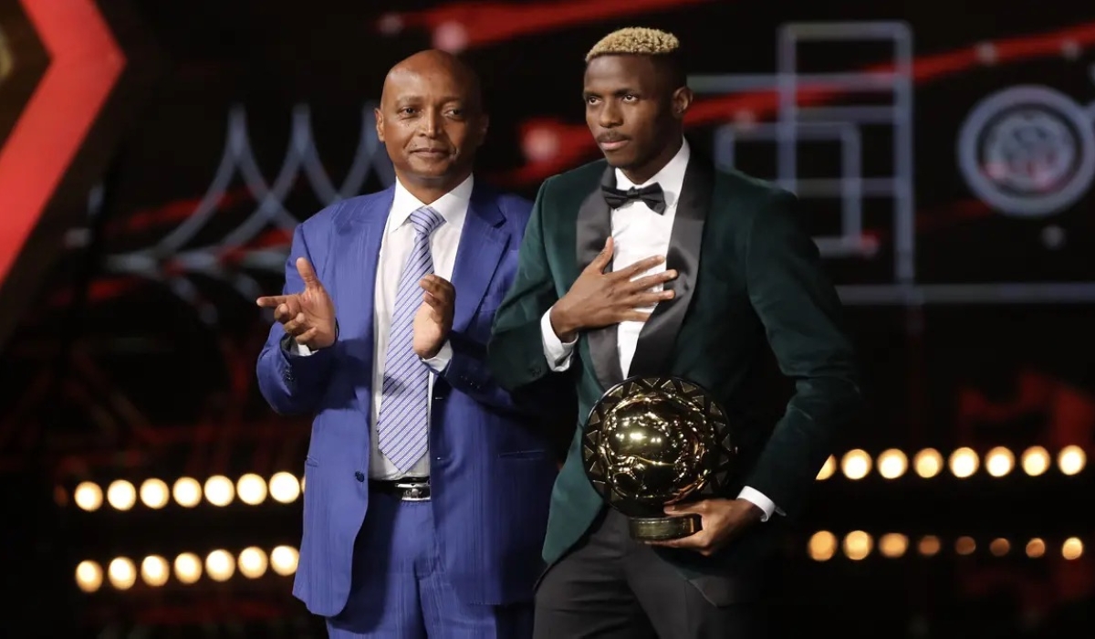 CAF President Patrice Motsepe awards player of the year to Victor Osimhen of Nigeria during the 2023 CAF Awards held in Marrakech, Morocco on 11 December 2023©Nour Aknajja/BackpagePix