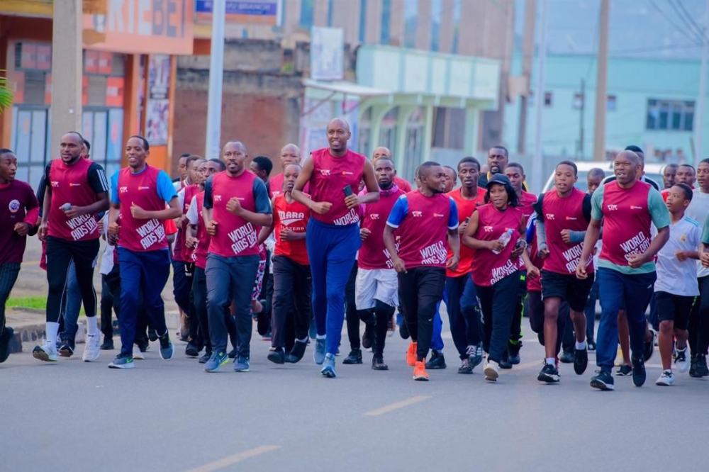Residents during mass sports in Rubavu as AIDS Healthcare Foundation Rwanda (AHF) closed  an eight-day campaign on HIV prevention. Courtesy