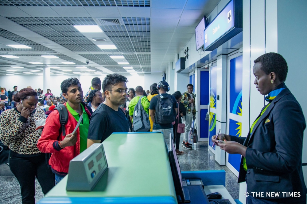 Passengers do check-ups before boarding a plane at Kigali International Airport. Rwanda has emerged as the leading champion of visa openness in Africa for 2023. FILE