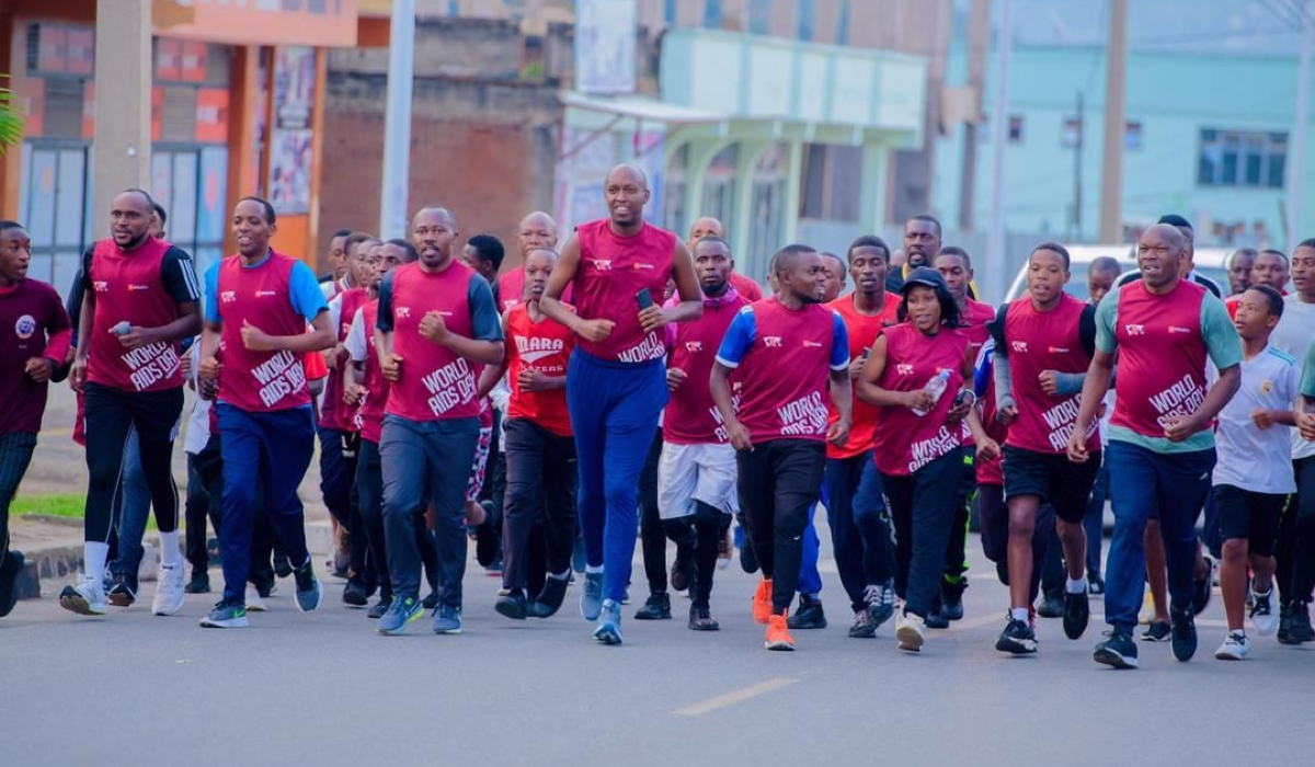 Residents during mass sports in Rubavu as AIDS Healthcare Foundation Rwanda (AHF) closed  an eight-day campaign on HIV prevention. Courtesy