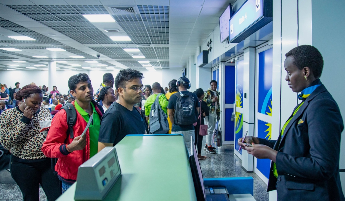 Passengers do check-ups before boarding a plane at Kigali International Airport. Rwanda has emerged as the leading champion of visa openness in Africa for 2023. FILE