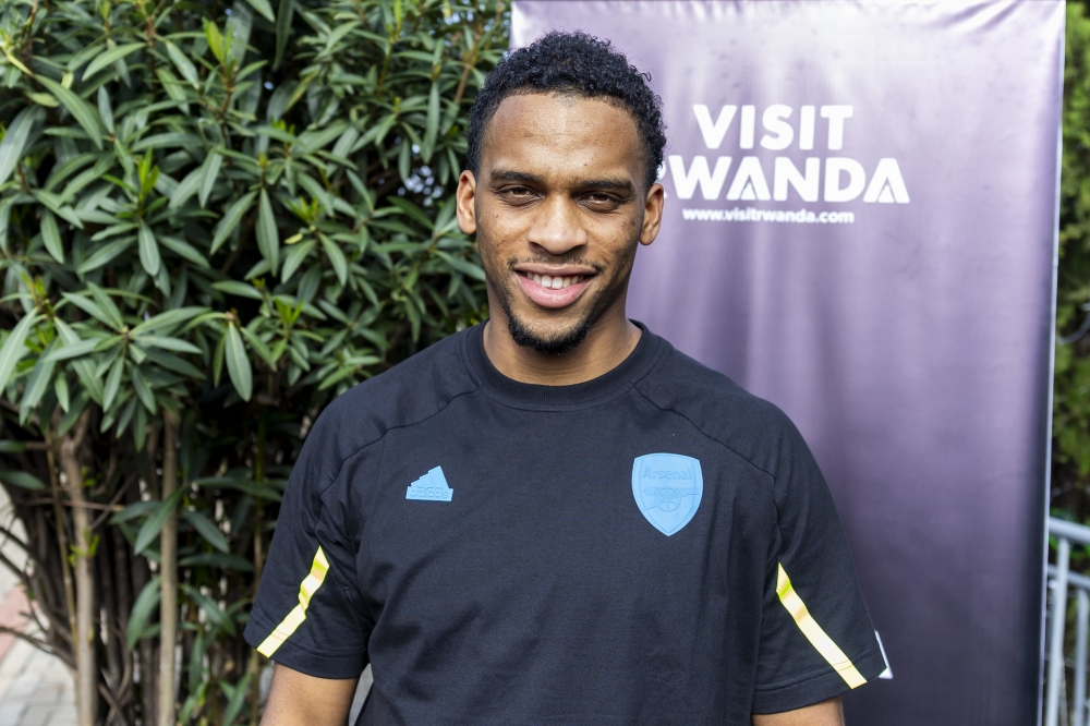 Arsenal FC’s defender Jurrien Timber who is currently in Rwanda for a visit Rwanda campaign after his arrival at Kigali International Airport on Thursday, December 14. All Photos by Olivier Mugwiza