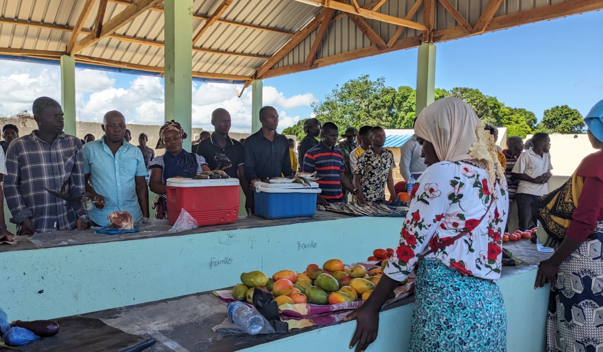 Vendors of different things at  a market built by the Rwandan and Mozambican Security Forces in Mocimboa da Praia, traders testify to a return to normalcy. PHOTO BY CHRISTIANNE MURENGERANTWARI