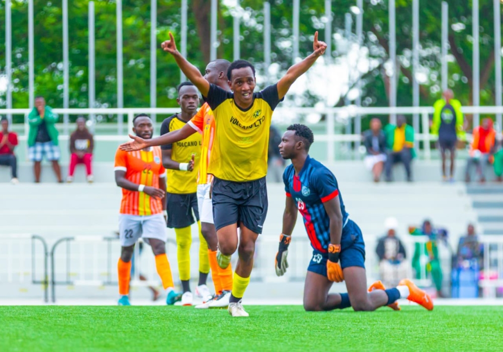 Mukura Victory Sports midfielder Elia Kategeya celebrates his goal. Huye based player has agreed personal terms with APR FC as his move to the army side beckons. Courtesy