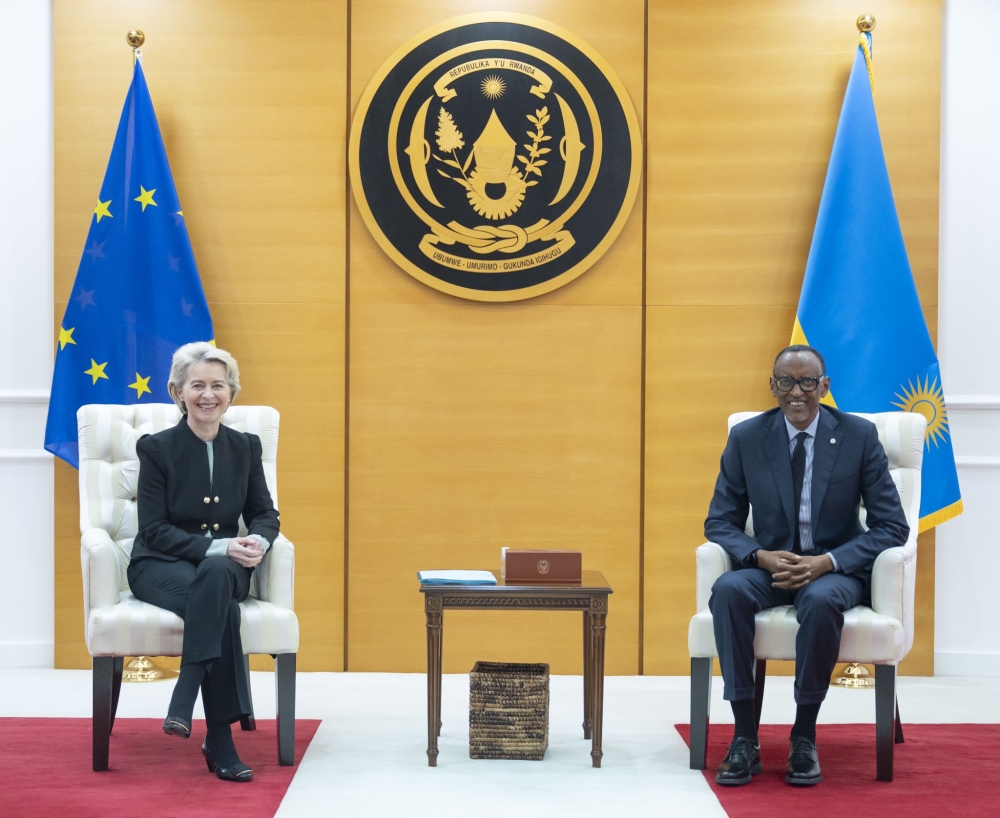 President Paul Kagame meets with Ursula von der Leyen President of the European Commission after the signing ceremony at Village Urugwiro on Monday, December 18. PHOTOS BY VILLAGE URUGWIRO