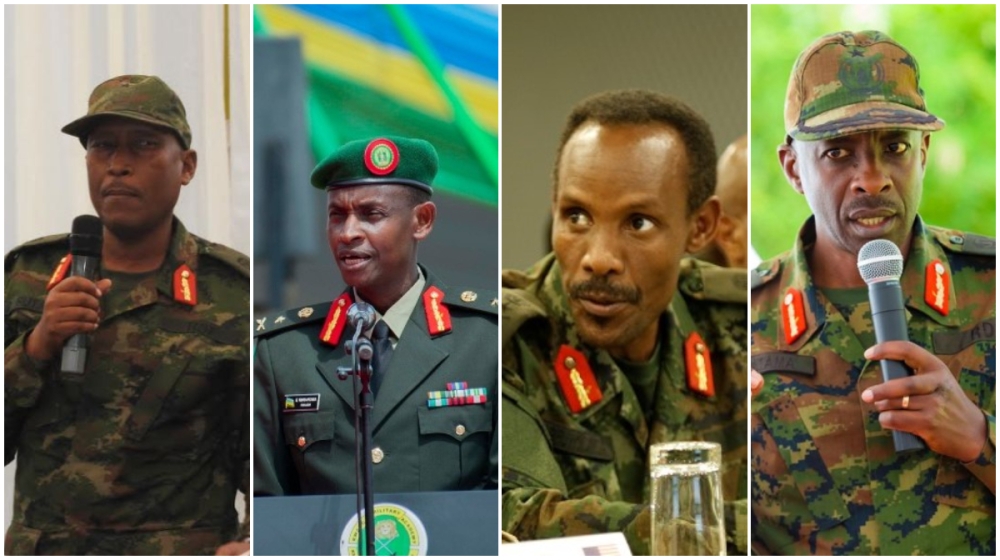 L-R: Maj Gen Denis Rutaha, Maj Gen Ephraim Rurangwa, Maj Gen John Baptist Ngiruwonsanga, and Maj Gen Vincent Gatama.