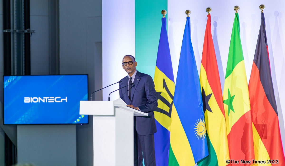 President Paul Kagame addresses delegates during the official launch of BioNTech’s first mRNA vaccine manufacturing plant in Kigali on Monday, December 18. Photo by Dan Gatsinzi
