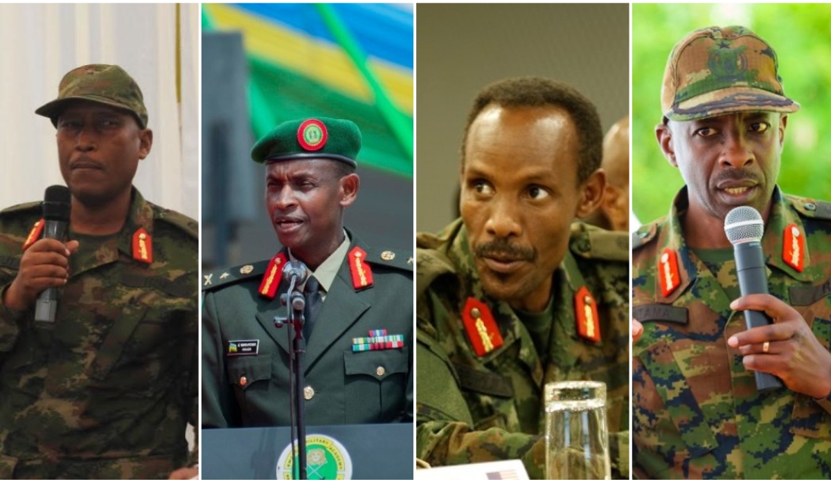 L-R: Maj Gen Denis Rutaha, Maj Gen Ephraim Rurangwa, Maj Gen John Baptist Ngiruwonsanga, and Maj Gen Vincent Gatama.