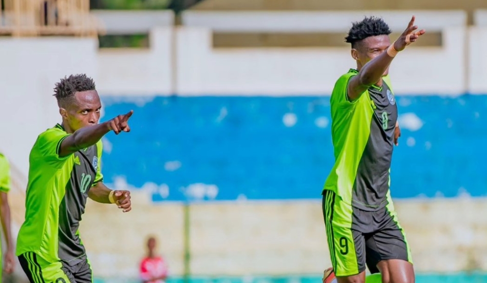 AS Kigali striker Kone Lottin Felix(R) celebrate with his teammate during 1-0 game against Etincelles FC at Umuganda stadium on Wednesday, December 20. Courtesy