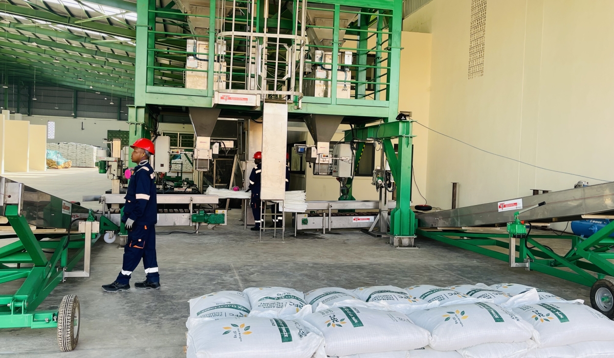 Workers at Rwanda Fertilizer Blending Plant, at Bugesera Special Economic Zone, on December 20, 2023. The factory is due for launch on the same date. PHOTOS BY EMMANUEL NTIRENGANYA