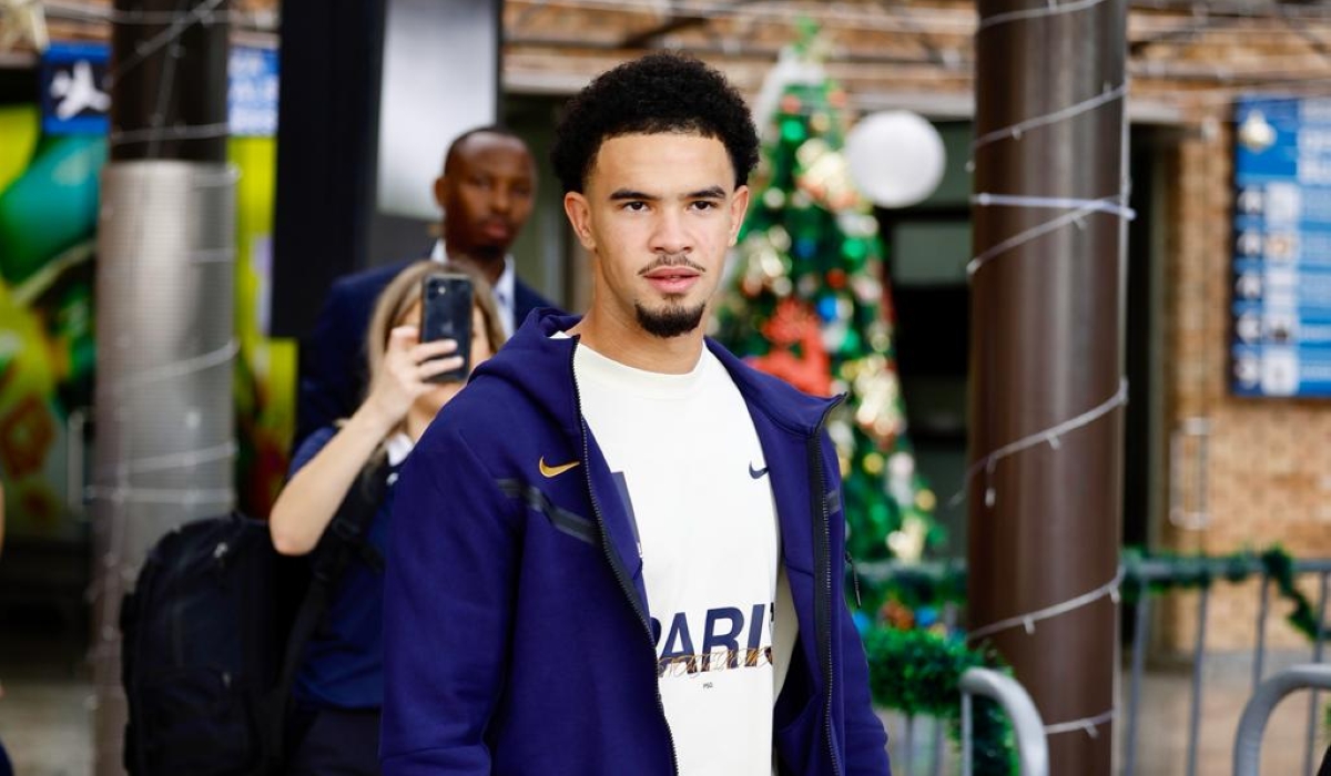 Paris Saint-Germain and France midfielder Warren Zaïre-Emery on his arrival at Kigali International Airport on Thursday morning, December 21. Photo by Olivier Mugwiza