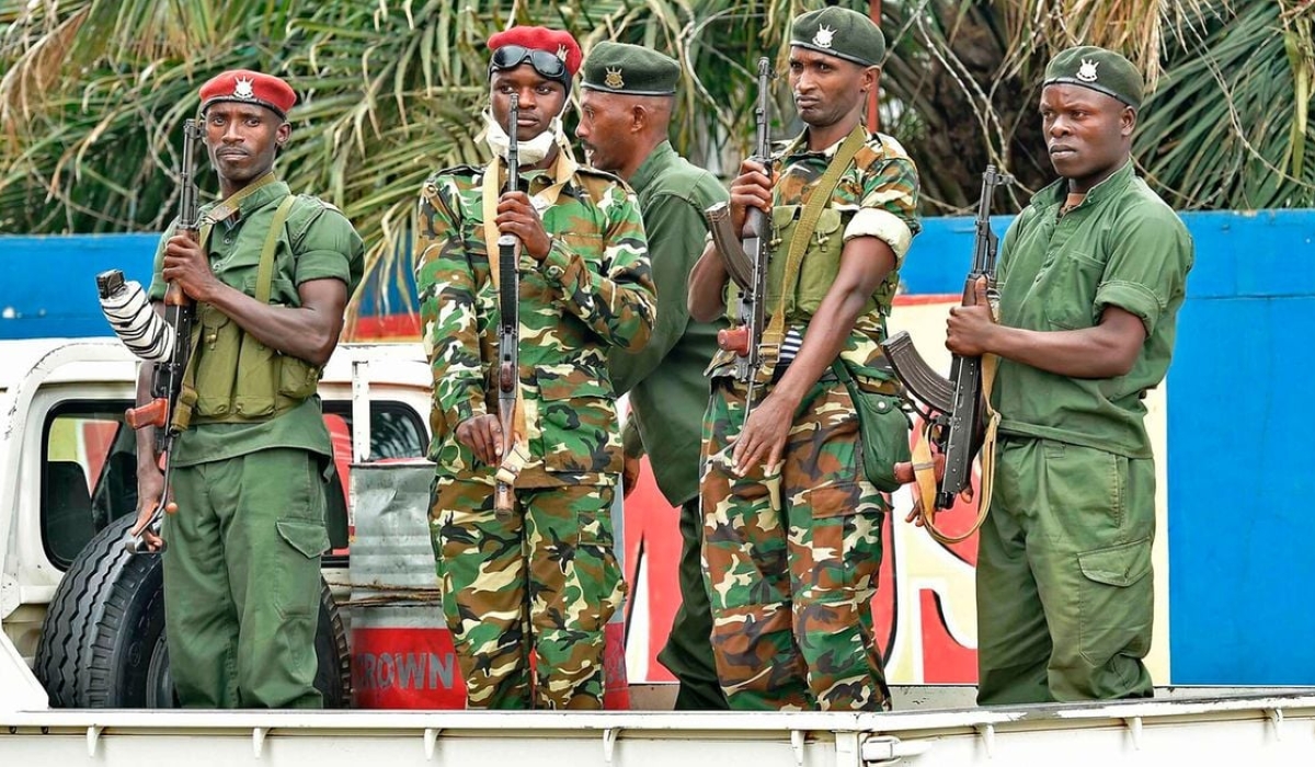 Burundi soldiers stand guard during a patrol. PHOTO | AFP