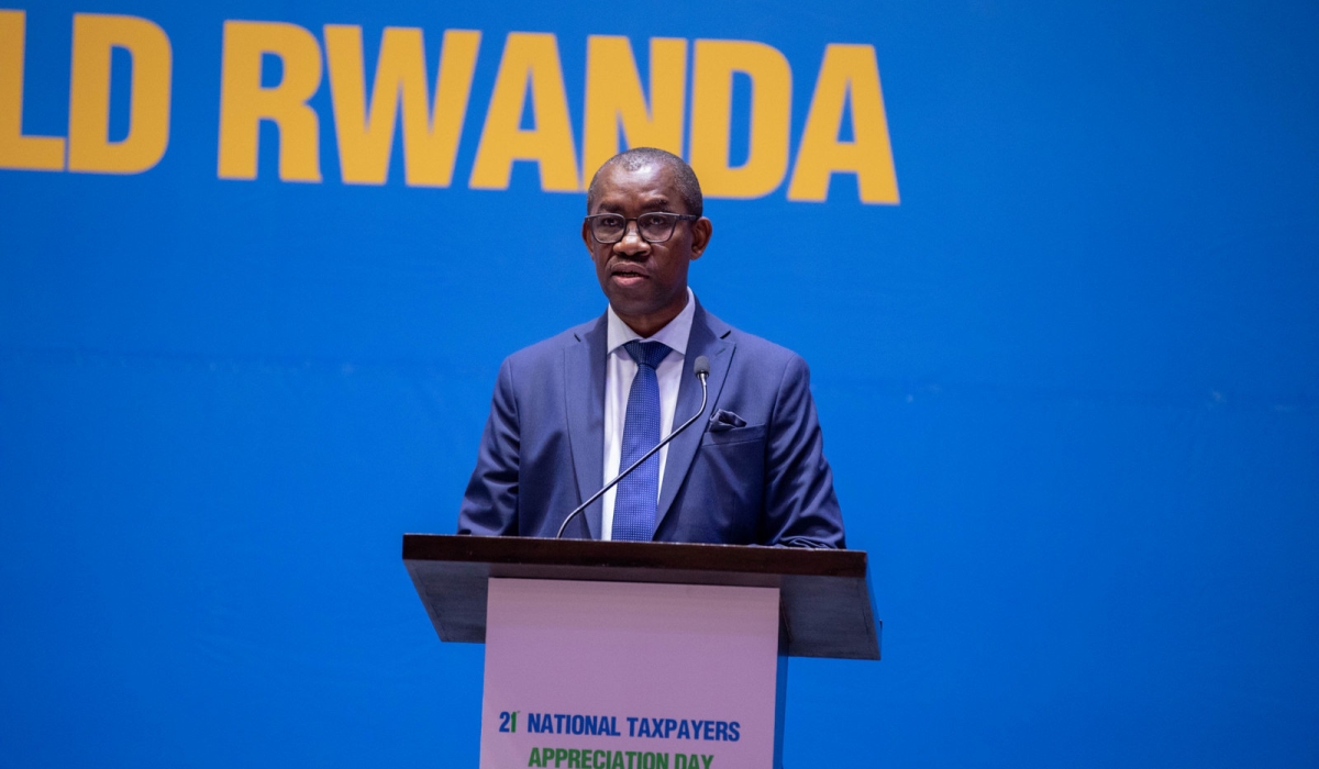 Rwanda Revenue Authority (RRA) Commissioner General, Pascal Bizimana Ruganintwari, delivers remarks during the Taxpayers Appreciation event on Friday, December 22. All photos by Craish Bahizi