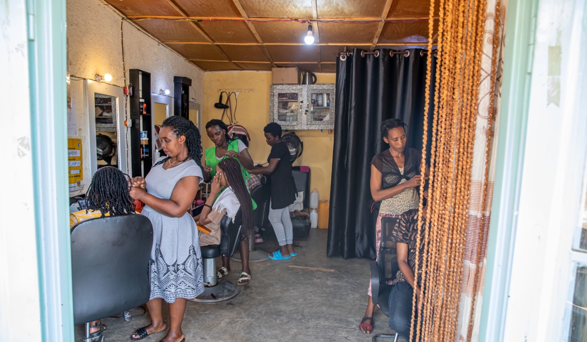 Yvette Murekatete and three other women started a beauty salon in Nyarugunga, Kicukiro, thanks to the UN Women project. Photos by Willy Mucyo