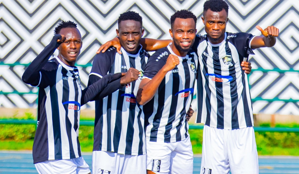APR FC players celebrate a goal during a league game against Mukura VS in the first round of the 2023-24 Primus National League. Courtesy