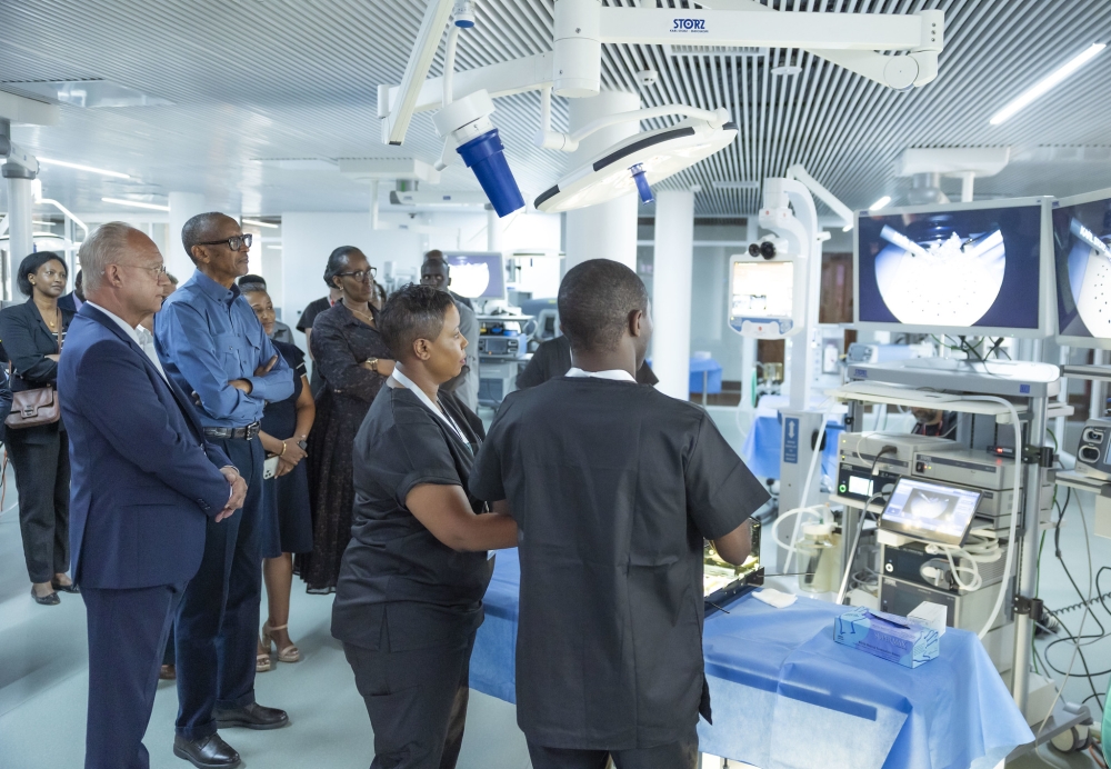President Kagame during a tour of IRCAD Africa that was launched in October for providing a training ground for Rwandan and African surgeons to specialise in advanced minimally invasive surgery techniques. Courtesy
