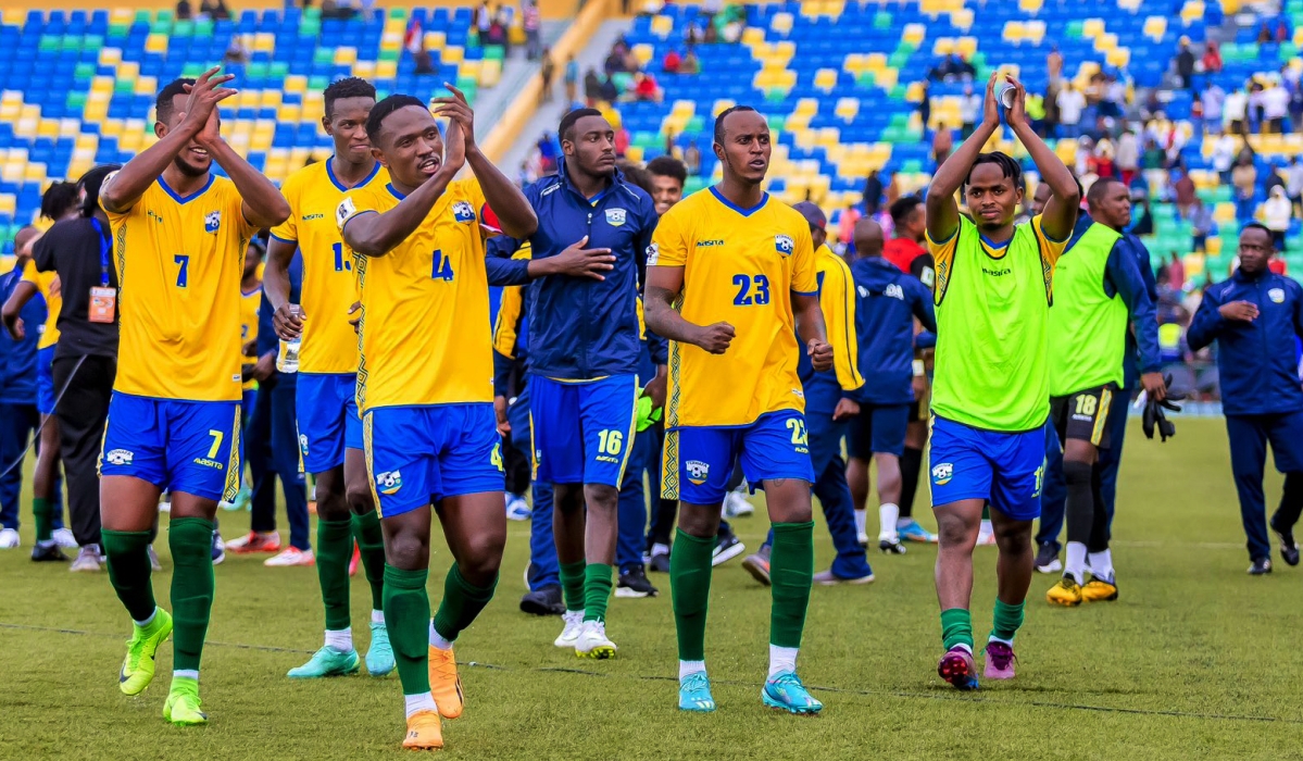 National football team captain Djihad Biziman leads his teammates as they thanked supporters after shocking Bafana Bafana 2-0 at Huye Stadium. Courtesy