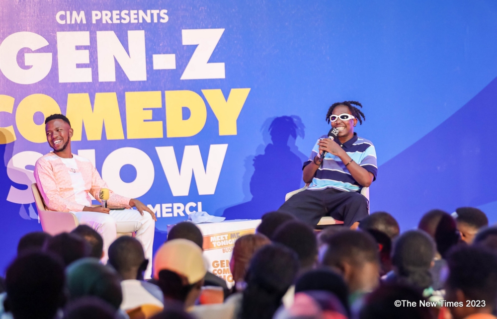 Fally Merci interviewing a Hiphop artist Bushali during the Gen Z comedy show held at Kigali Conference and Exhibition Village center on Thursday, november 28. Photos by Dan Gatsinzi