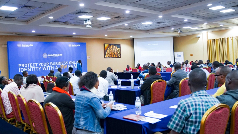 Rwandan business owners being mobilised on the importance of using dot RW domains during an event that took place at Lemigo Hotel on February 23. Courtesy photo
