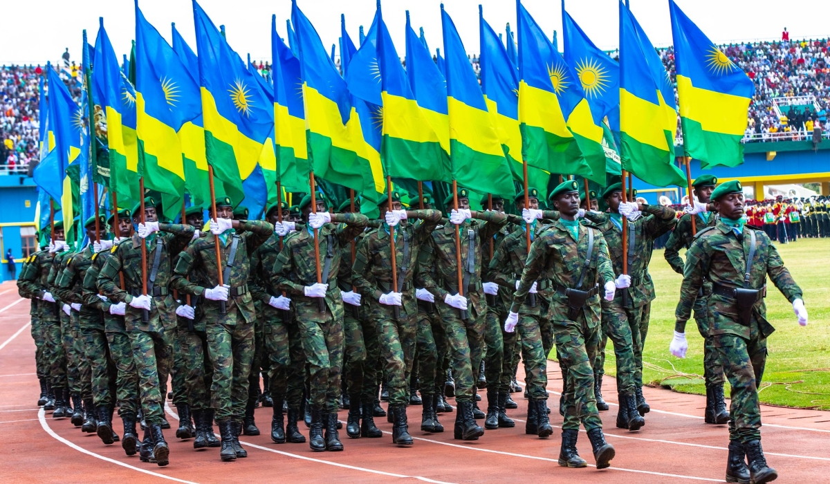 Rwanda Defence Force soldiers on a military parade during  Kwibohora25 ceremony in Kigali on July 4, 2019. The year 2024, marks the 30th Anniversary of the Liberation of Rwanda. File