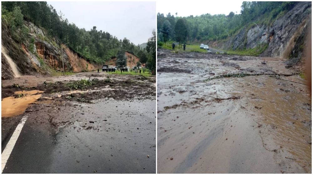 A segment of  Karongi-Nyamasheke road that was affected by landslides where transport was halted due to heavy rains in Gishyita sector on Sunday January 7. Courtesy