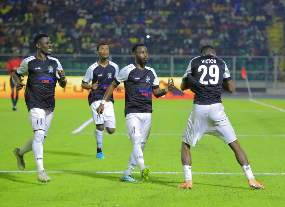 APR FC striker Victor Mbaoma leads his teammates in celebration during a 3-1 quarter final clash against Tanzania’s Young Africans in Zanzibar on Sunday, January 7. Goals from Sanda Soulei, Victor Mbaoma and Sharaf Eldin Shiboub steered APR FC into the semi-finals of the Mapinduzi Cup