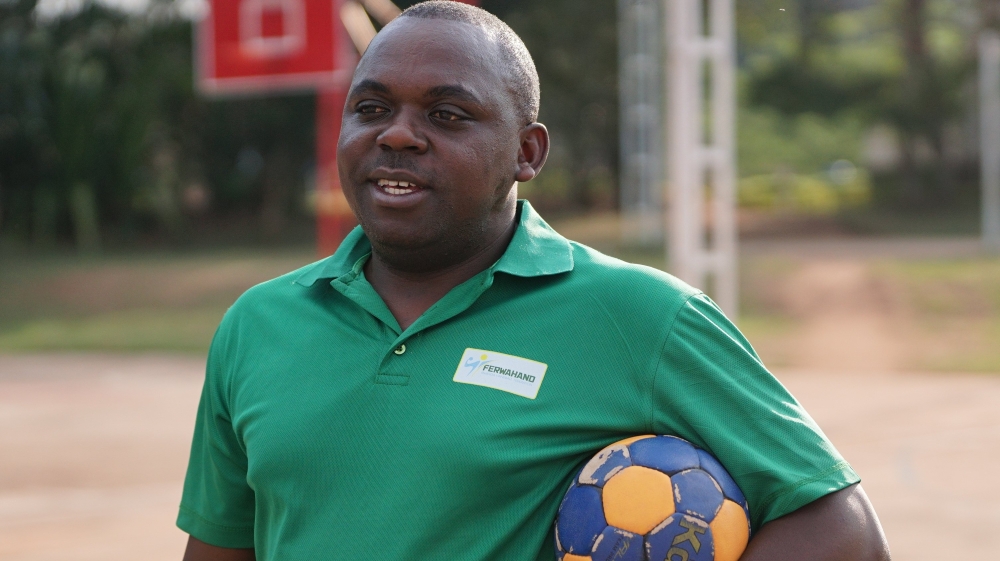 Rwanda assistant coach Anaclet Bagirishya at a training session. Courtesy