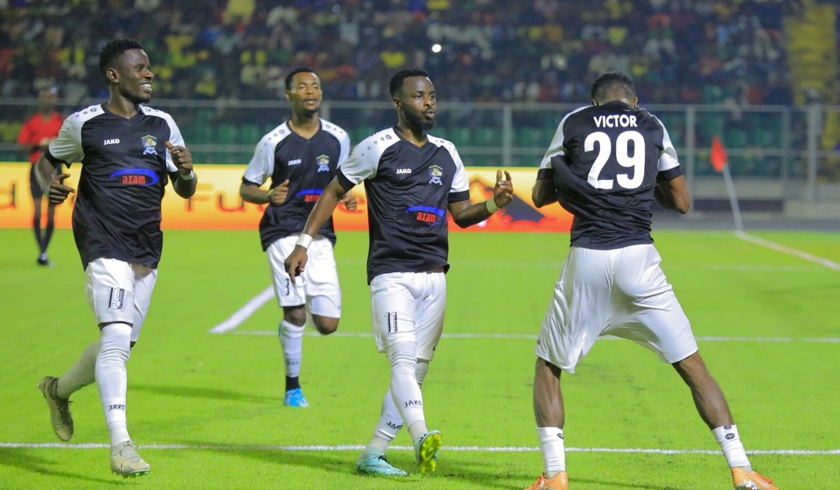 APR FC striker Victor Mbaoma leads his teammates in celebration during a 3-1 quarter final clash against Tanzania’s Young Africans in Zanzibar on Sunday, January 7. Goals from Sanda Soulei, Victor Mbaoma and Sharaf Eldin Shiboub steered APR FC into the semi-finals of the Mapinduzi Cup