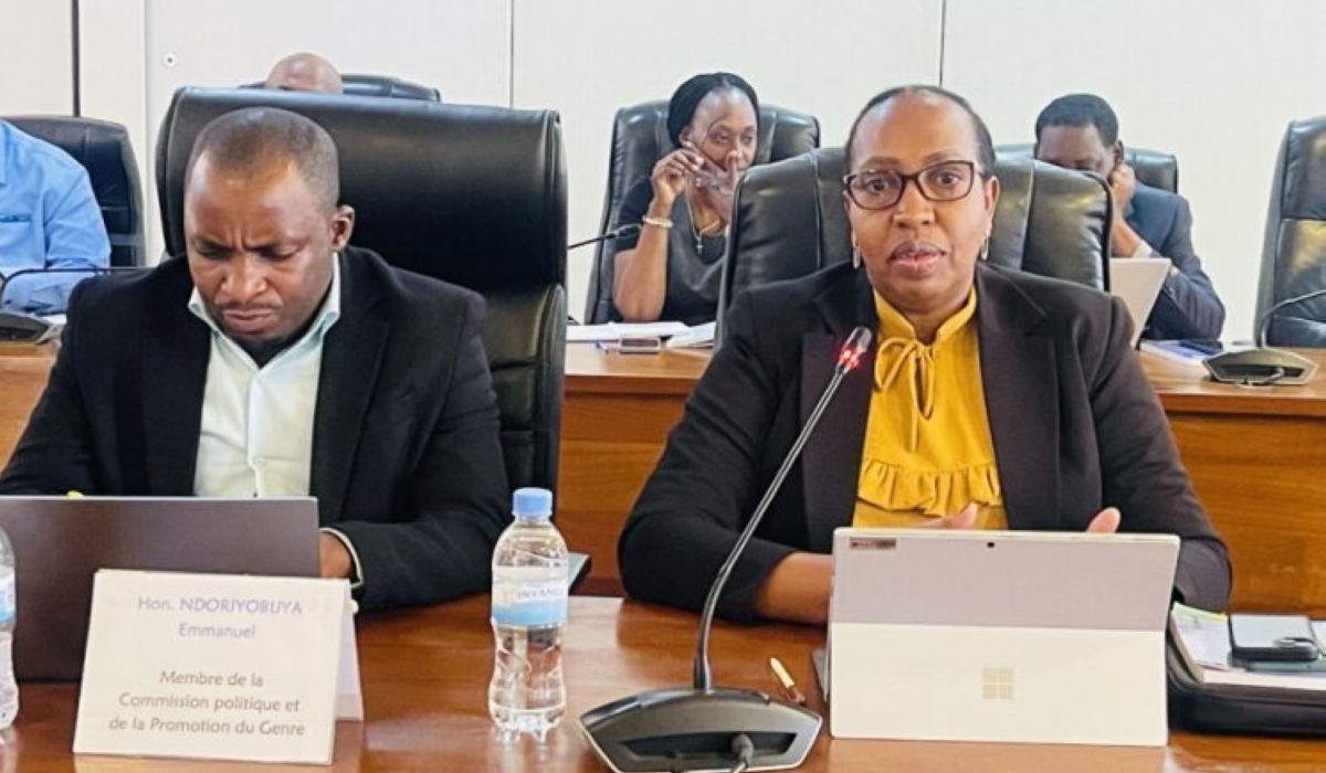 The Deputy Ombudsman in charge of Preventing and Fighting Injustice, Odette Yankurije (R), makes a point during the session on Monday, January 8. Photo by Emmanuel Ntirenganya