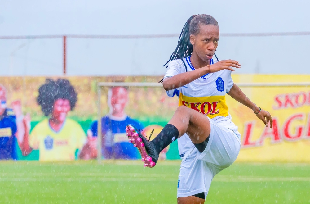Rayon Sports WFC’s new signing, Alodie Kayitesi, training at Skol Stadium, in Nzove, Kigali.